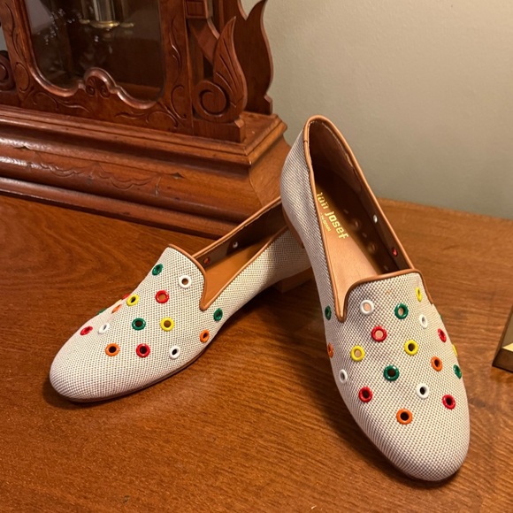 NWOT Jon Josef Tan Flat Loafers w/ multicolor Grommets Size 9.5 MSRP $225 - Picture 3 of 13